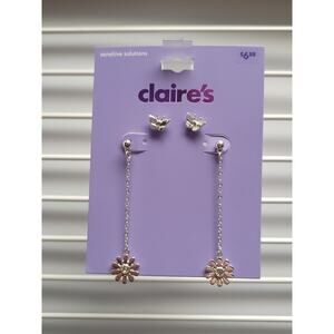 Claires Silver Earrings Daisy Butterfly Stud Drop Earring Girls Womens Jewelry